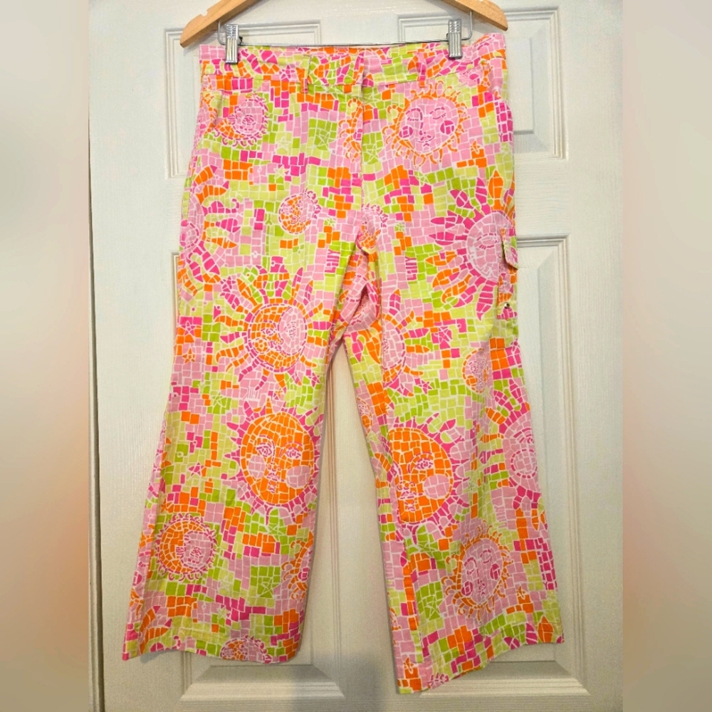 Lilly Pulitzer White Label Multicolor Mosaic Sun Print Crop Pants Size 8 EUC $40